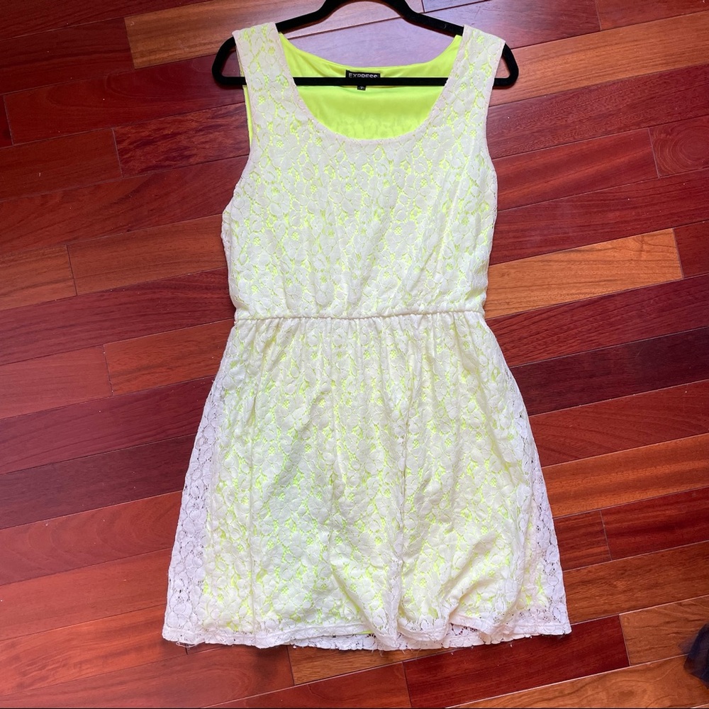 Express Neon and Cream Lace Dress